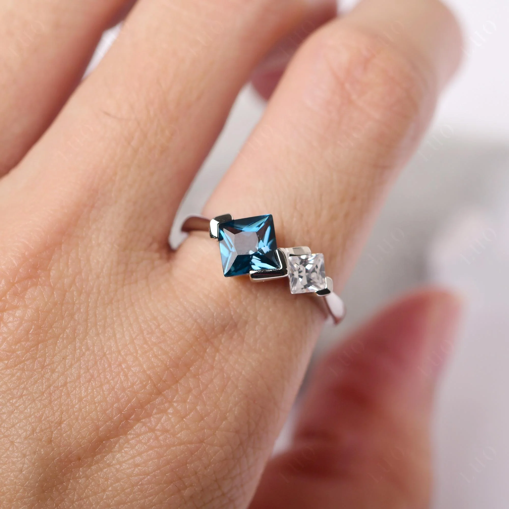 London Blue Topaz Princess Cut Engagement Ring - Image 14