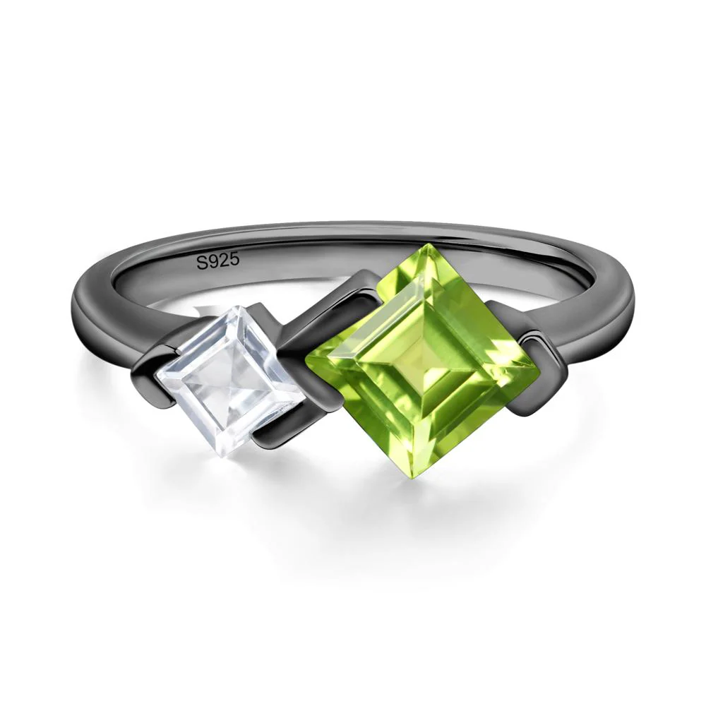 Square Cut Peridot 2 Stone Ring
