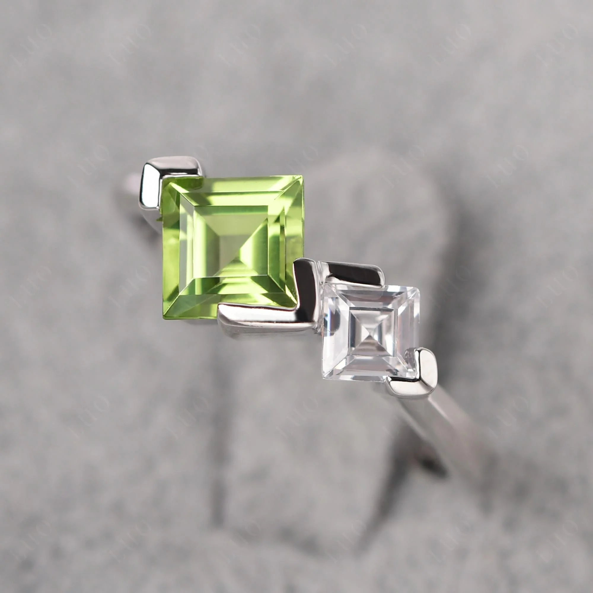 Square Cut Peridot 2 Stone Ring - Image 11