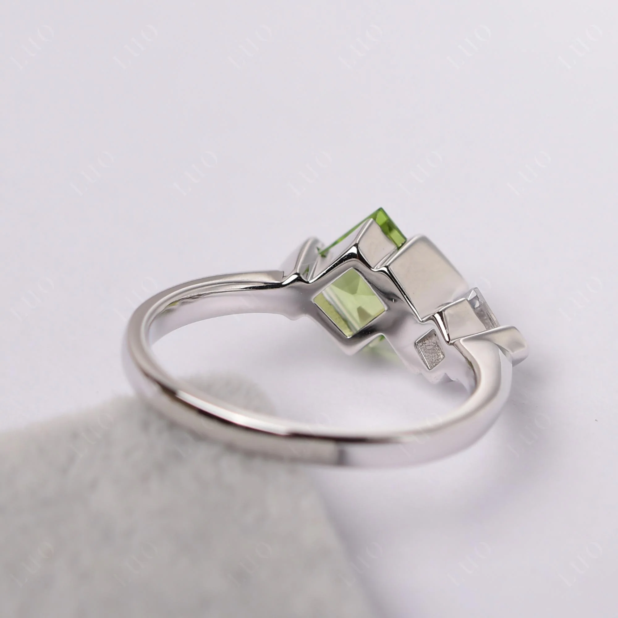 Square Cut Peridot 2 Stone Ring - Image 12