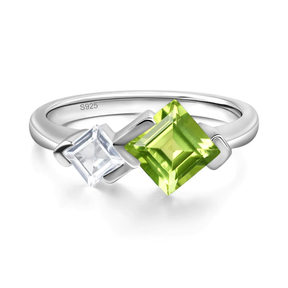Square Cut Peridot 2 Stone Ring - Image 2