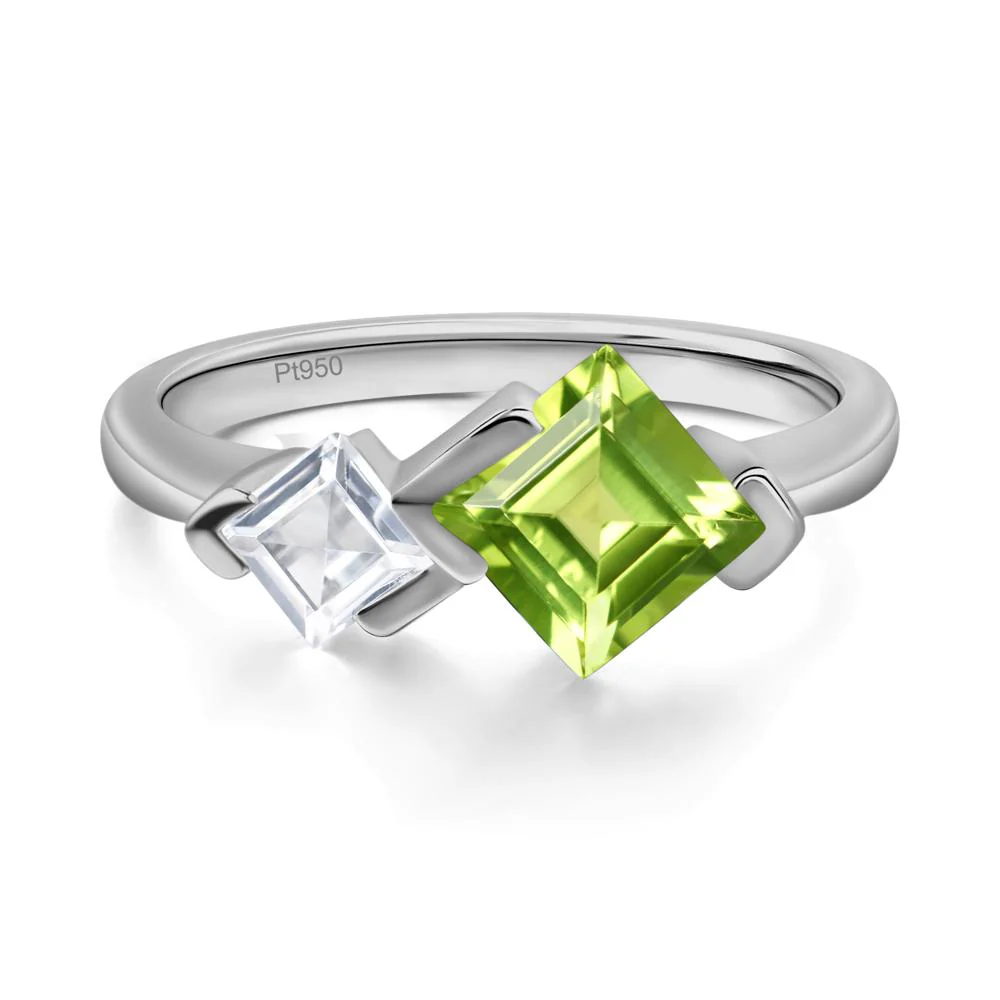 Square Cut Peridot 2 Stone Ring - Image 6