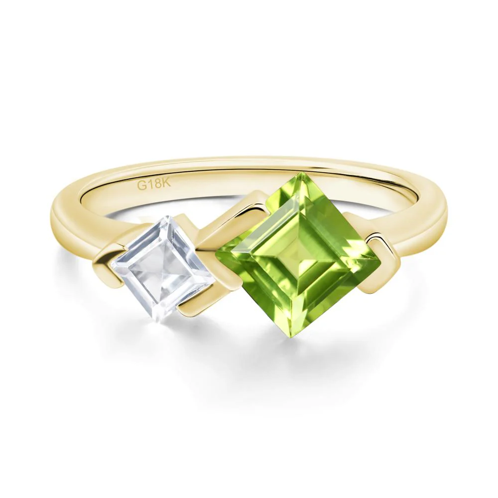 Square Cut Peridot 2 Stone Ring - Image 8
