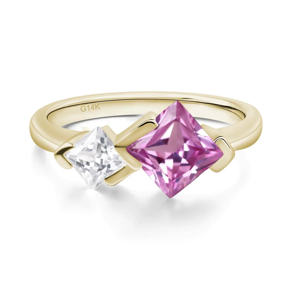 Pink Sapphire Princess Cut Engagement Ring