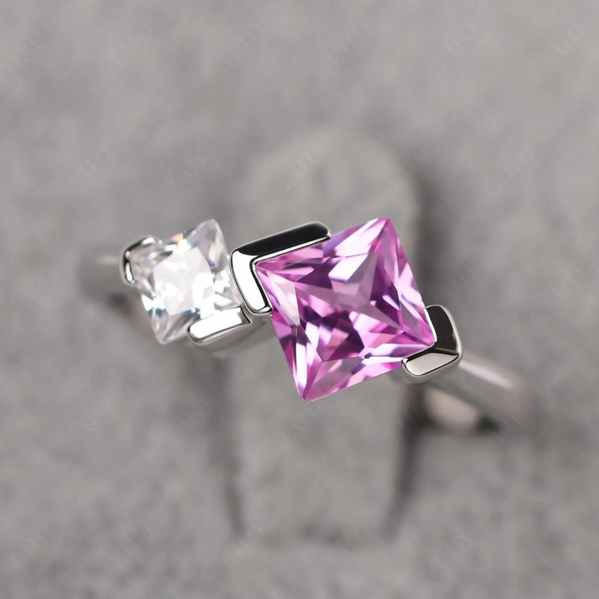 Pink Sapphire Princess Cut Engagement Ring - Image 10
