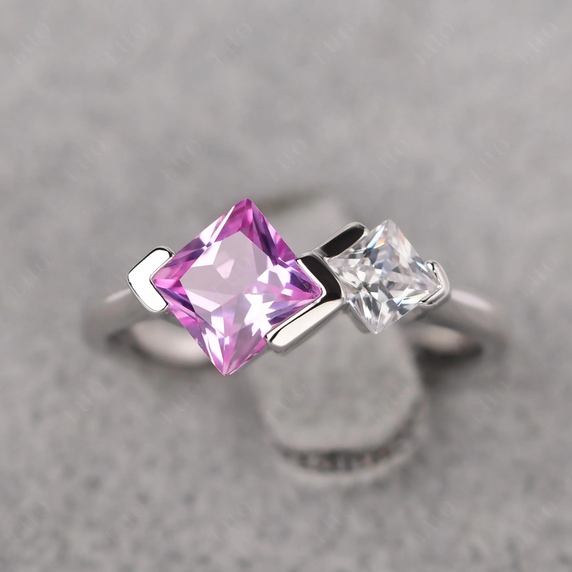 Pink Sapphire Princess Cut Engagement Ring - Image 11