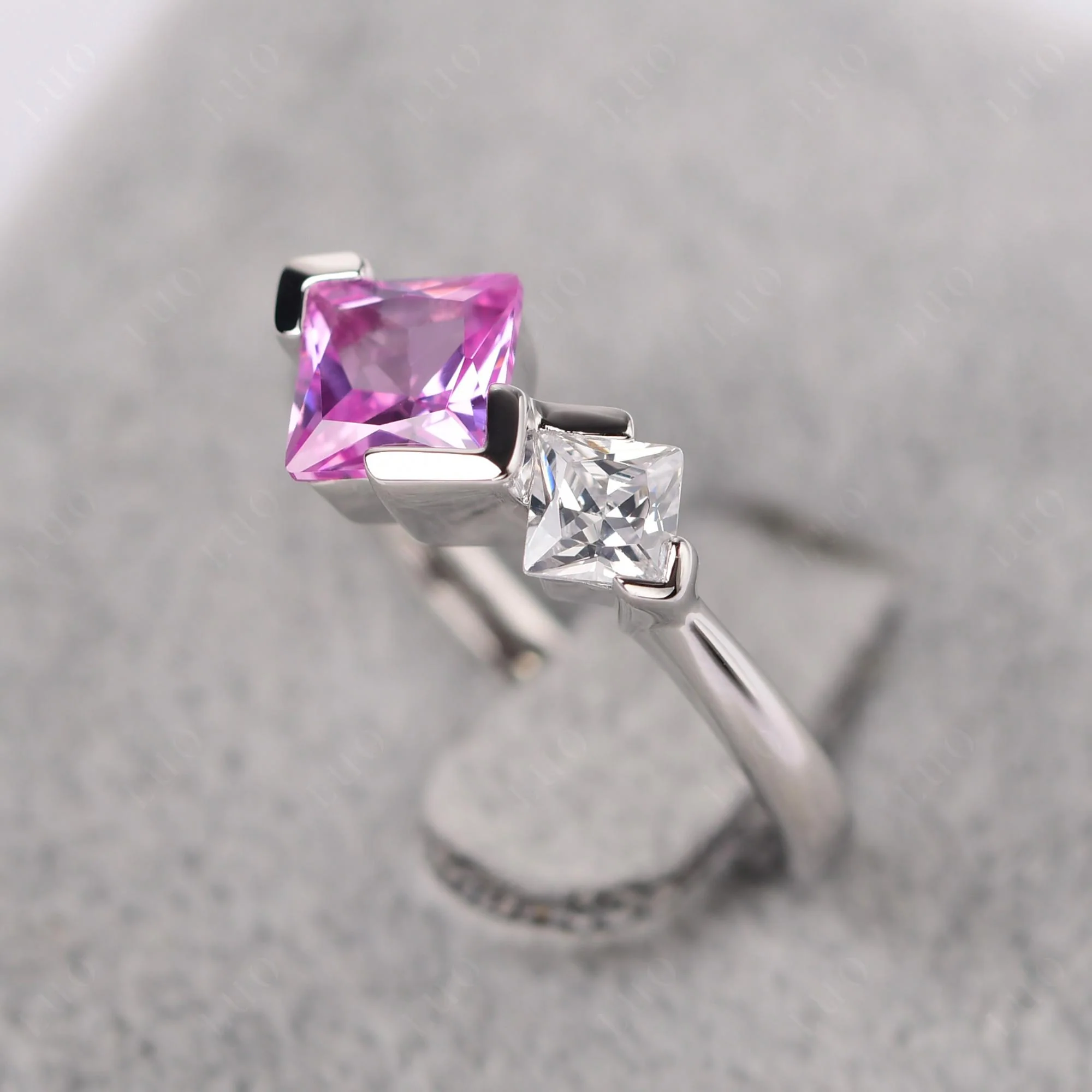 Pink Sapphire Princess Cut Engagement Ring - Image 12