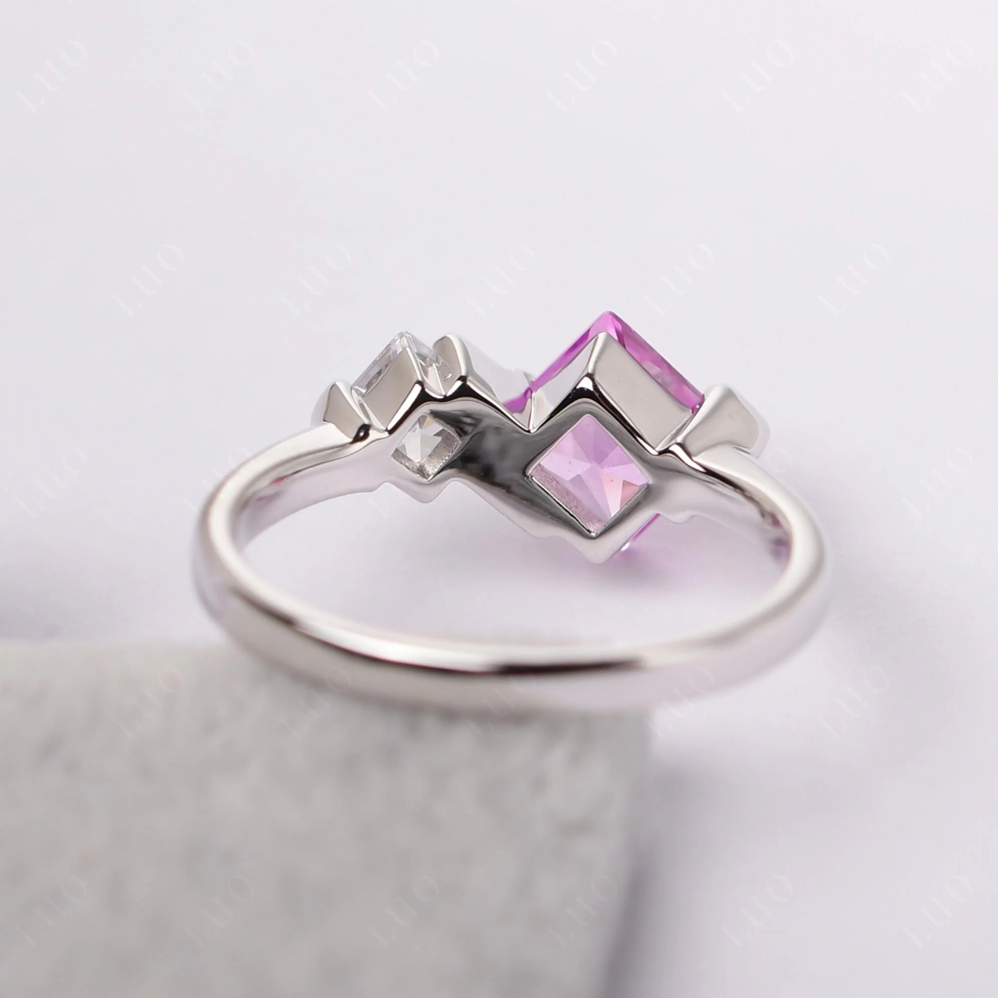 Pink Sapphire Princess Cut Engagement Ring - Image 13