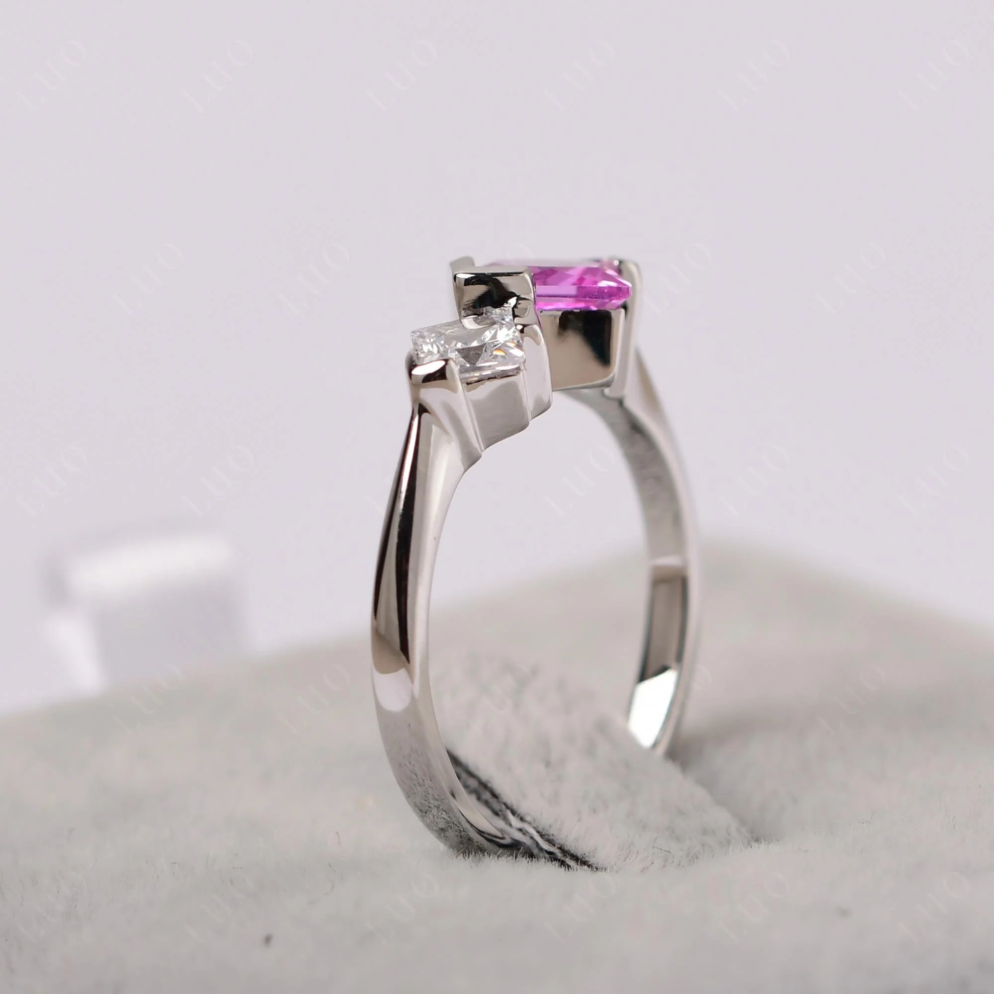 Pink Sapphire Princess Cut Engagement Ring - Image 14