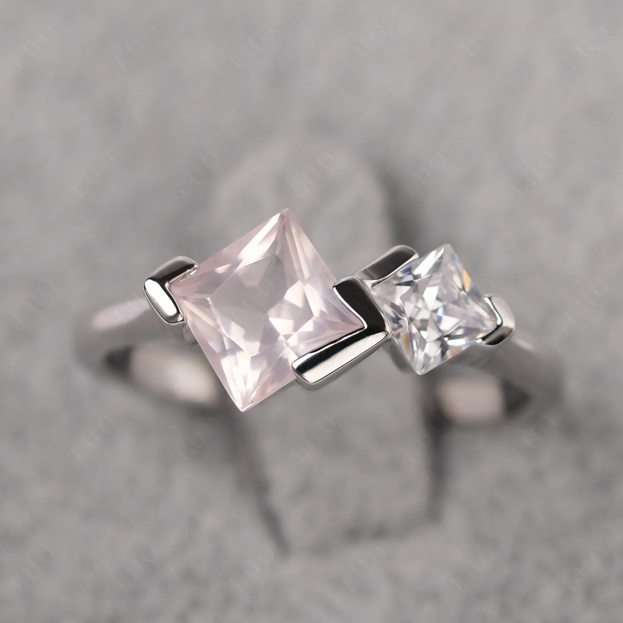Kite Set 2 Stone Princess Cut Rose Quartz Ring - Image 10