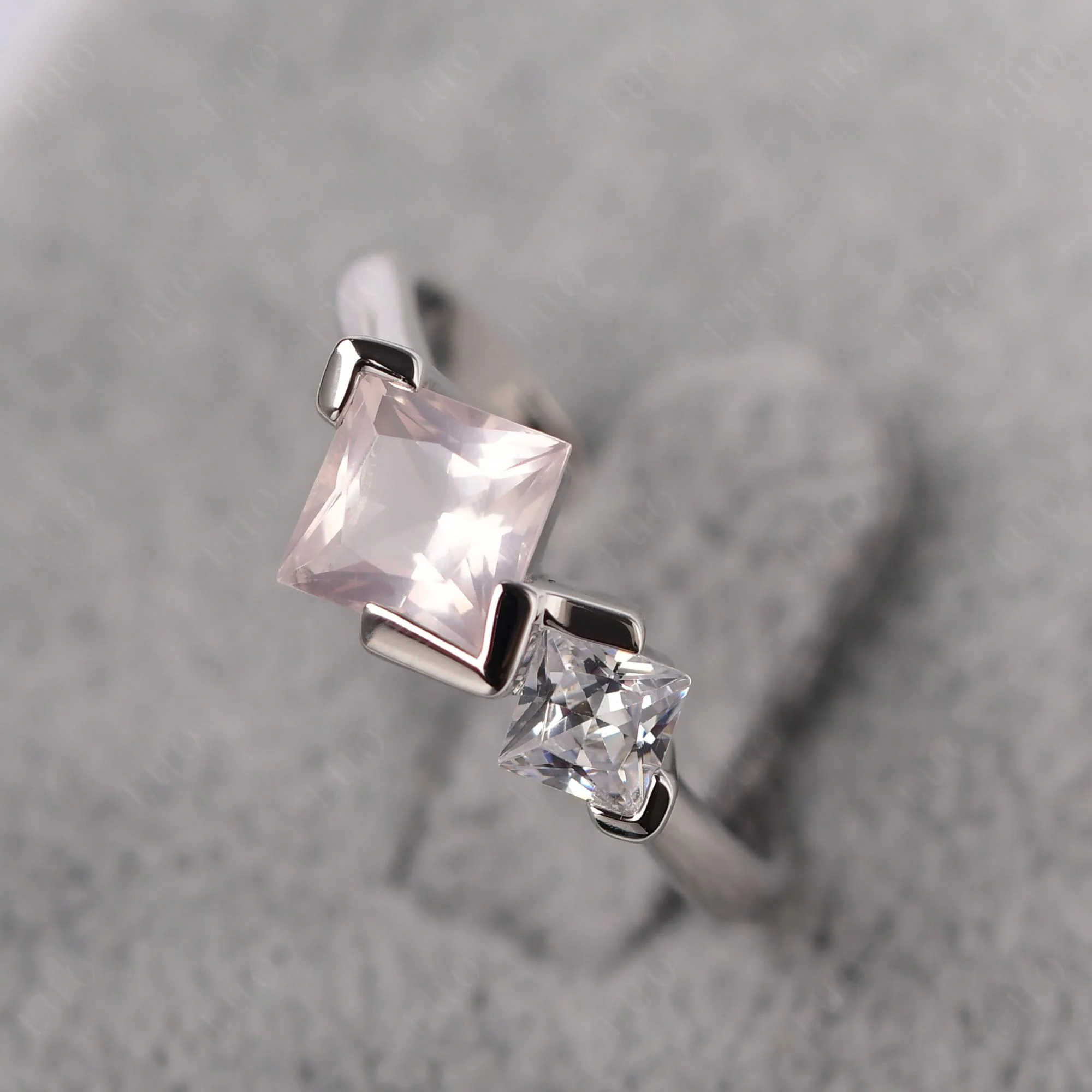 Kite Set 2 Stone Princess Cut Rose Quartz Ring - Image 11