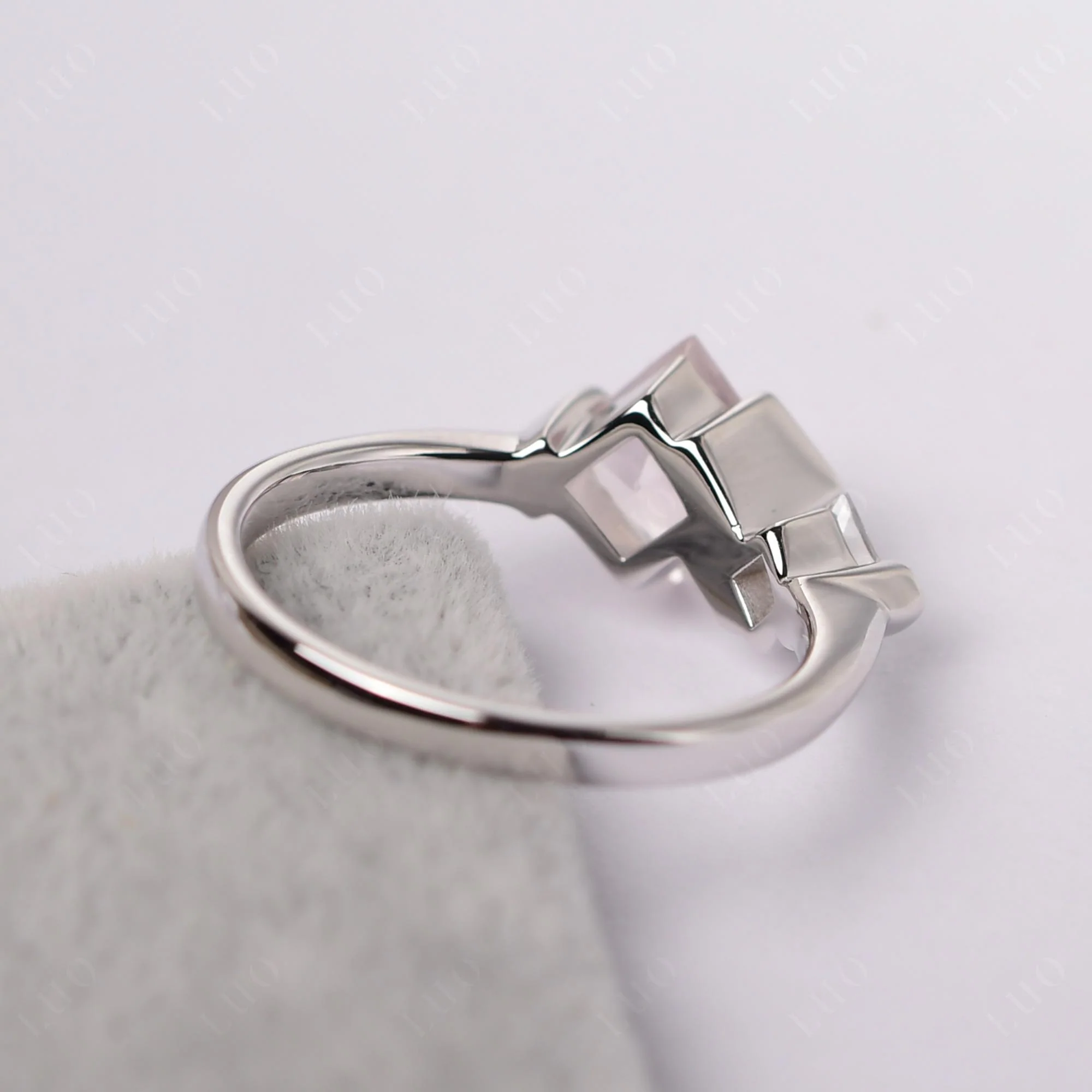 Kite Set 2 Stone Princess Cut Rose Quartz Ring - Image 12