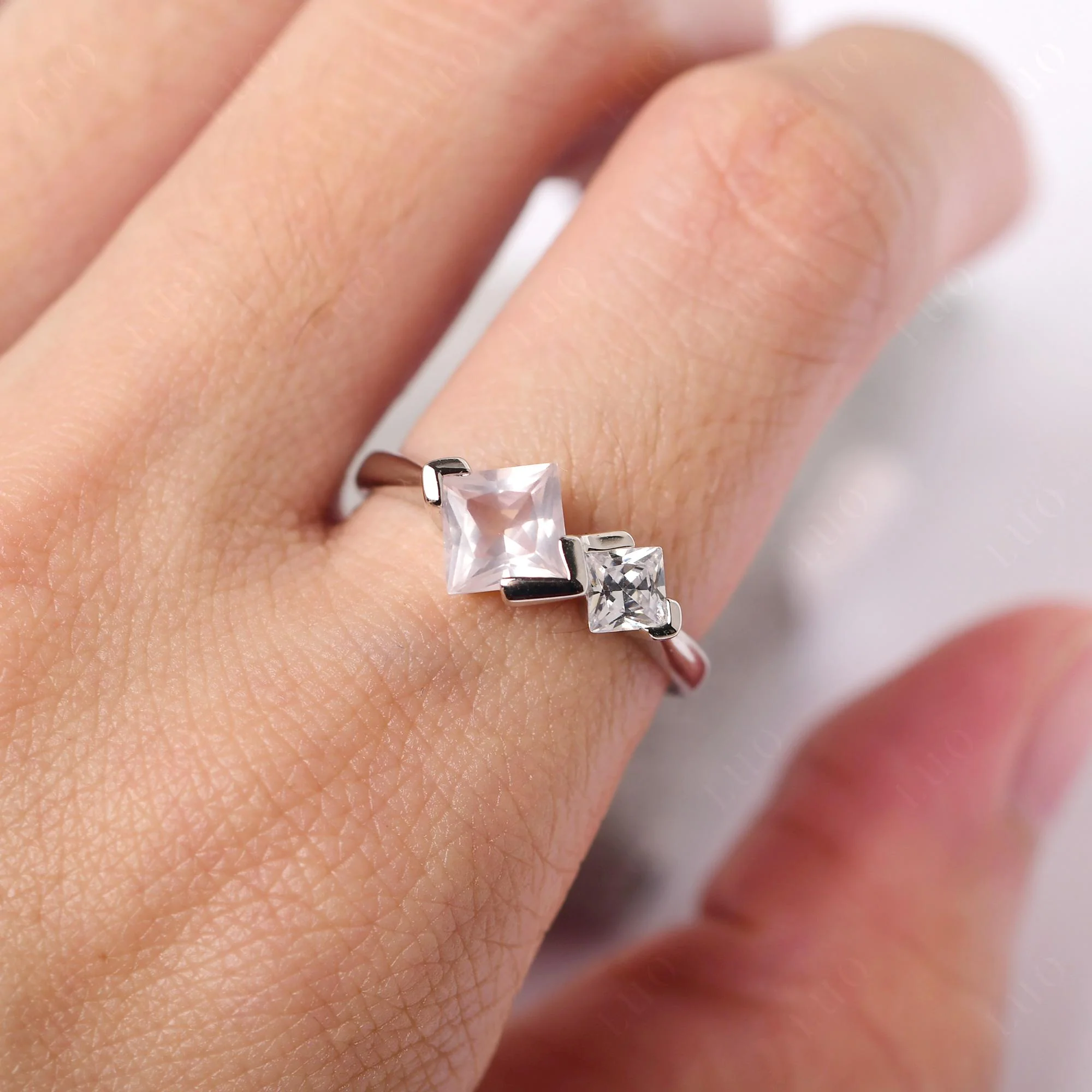 Kite Set 2 Stone Princess Cut Rose Quartz Ring - Image 14