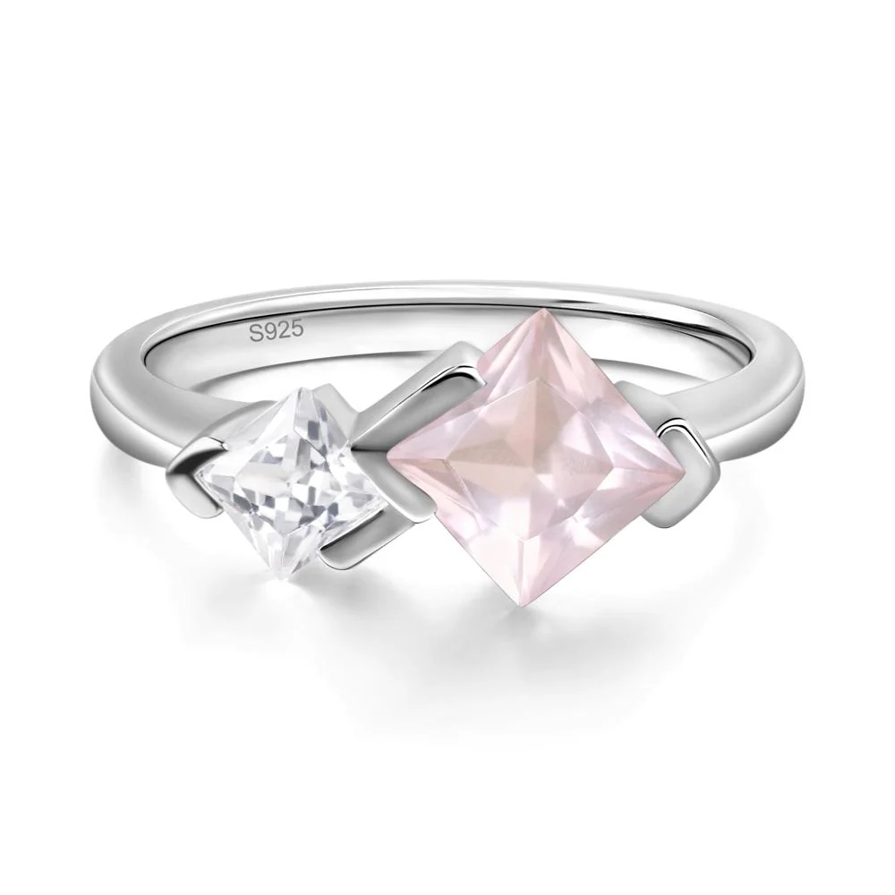 Kite Set 2 Stone Princess Cut Rose Quartz Ring - Image 2