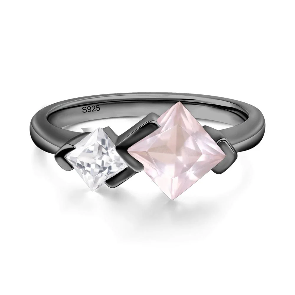 Kite Set 2 Stone Princess Cut Rose Quartz Ring - Image 3