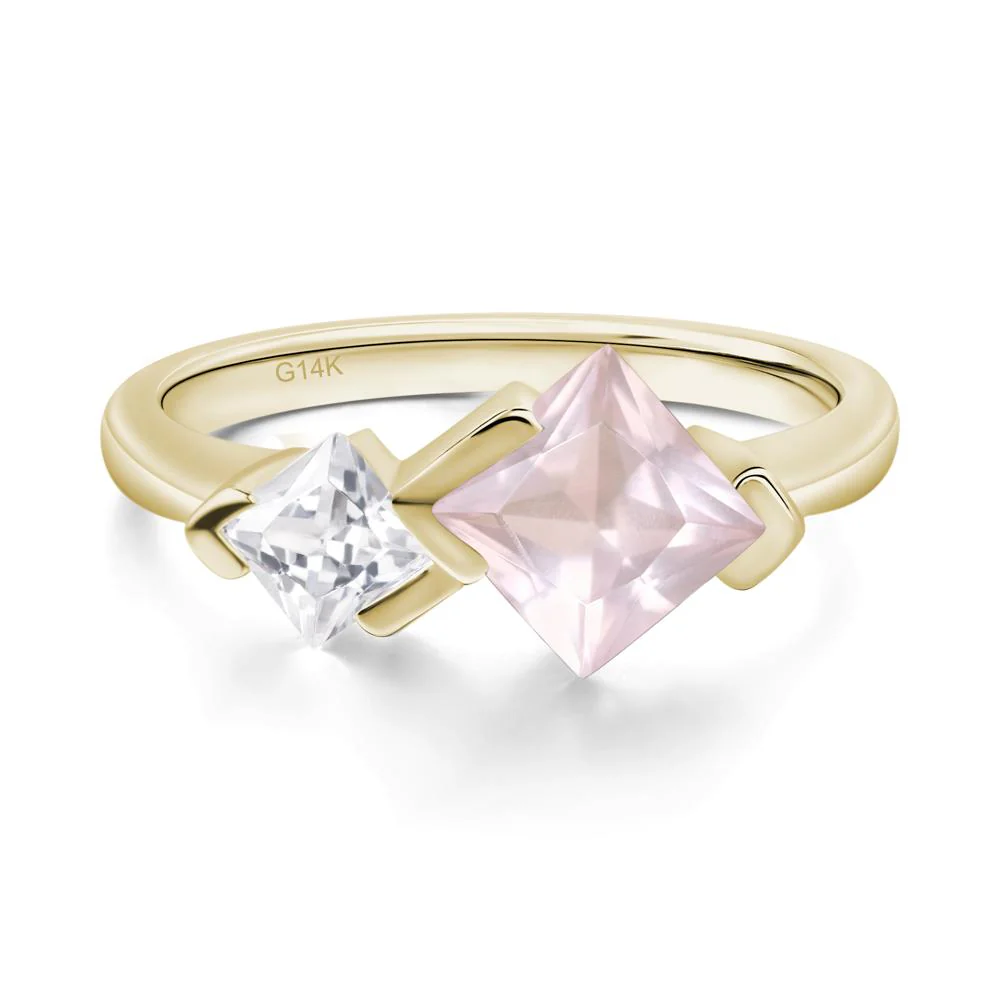Kite Set 2 Stone Princess Cut Rose Quartz Ring - Image 5