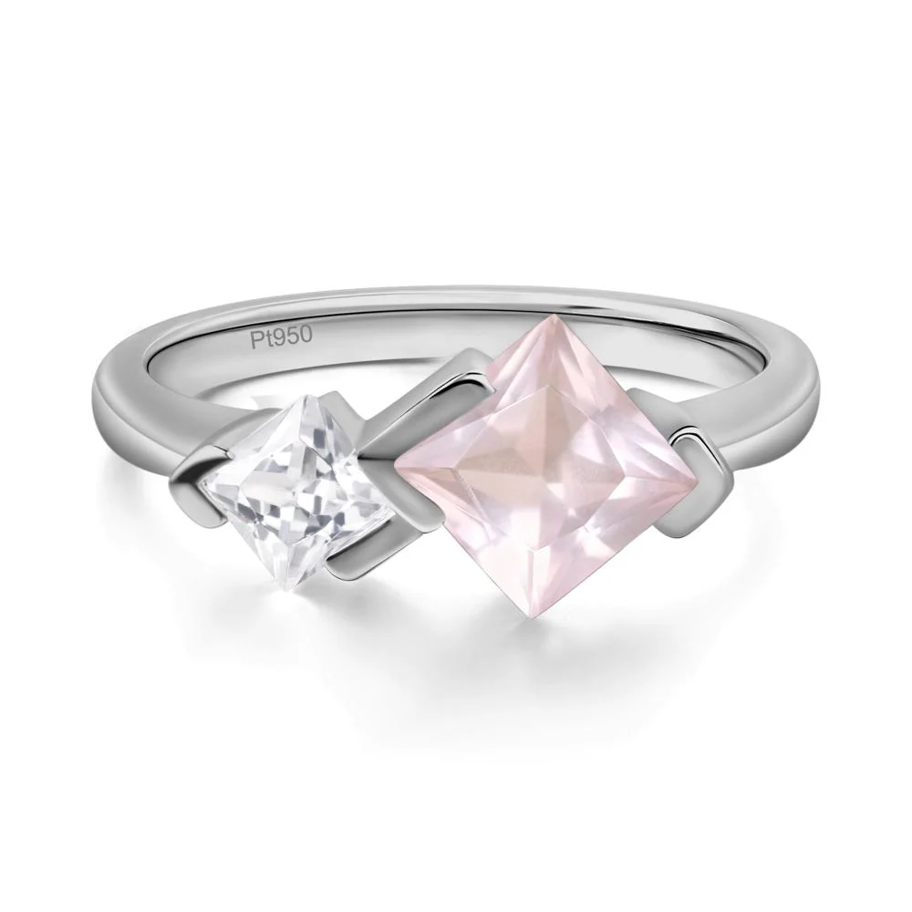 Kite Set 2 Stone Princess Cut Rose Quartz Ring - Image 6