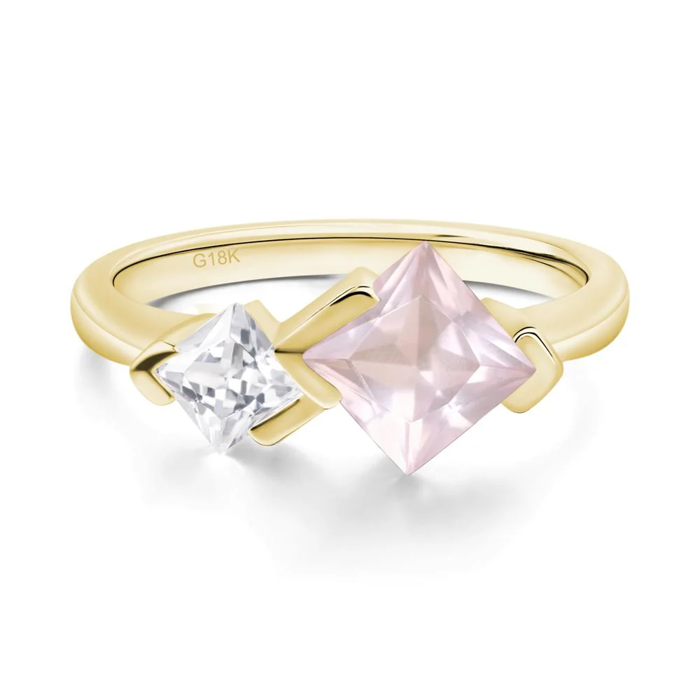 Kite Set 2 Stone Princess Cut Rose Quartz Ring - Image 8