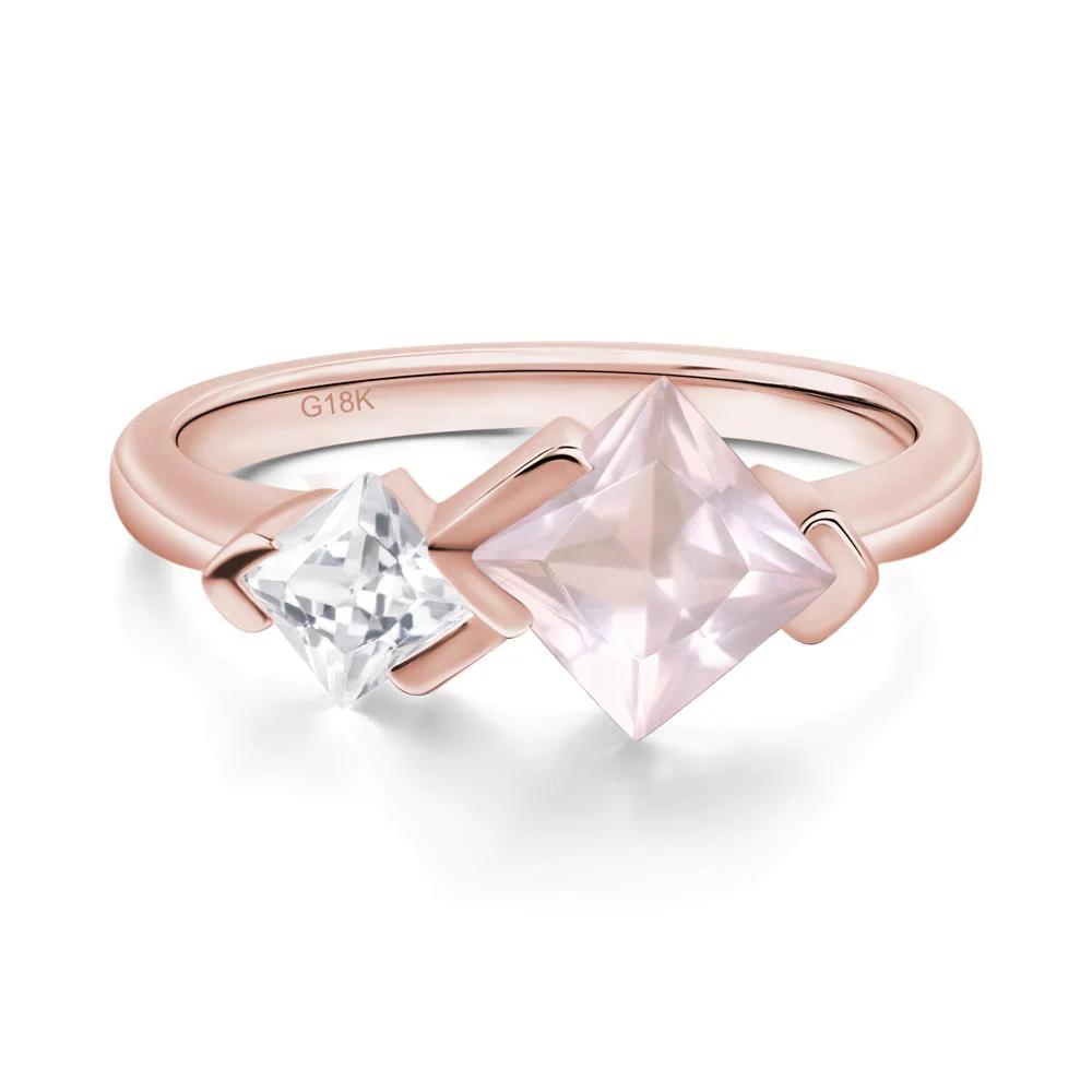 Kite Set 2 Stone Princess Cut Rose Quartz Ring - Image 9