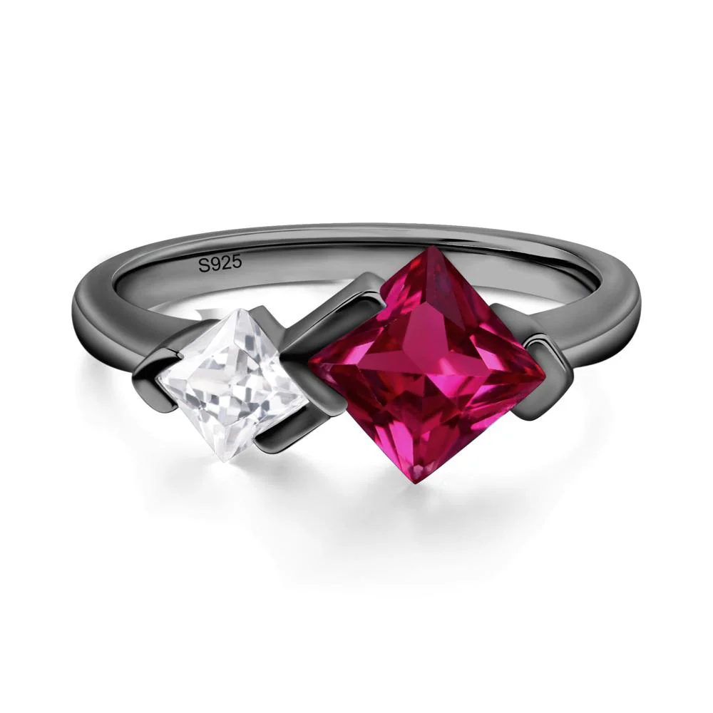 Princess Cut Ruby 2 Stone Ring - Image 2