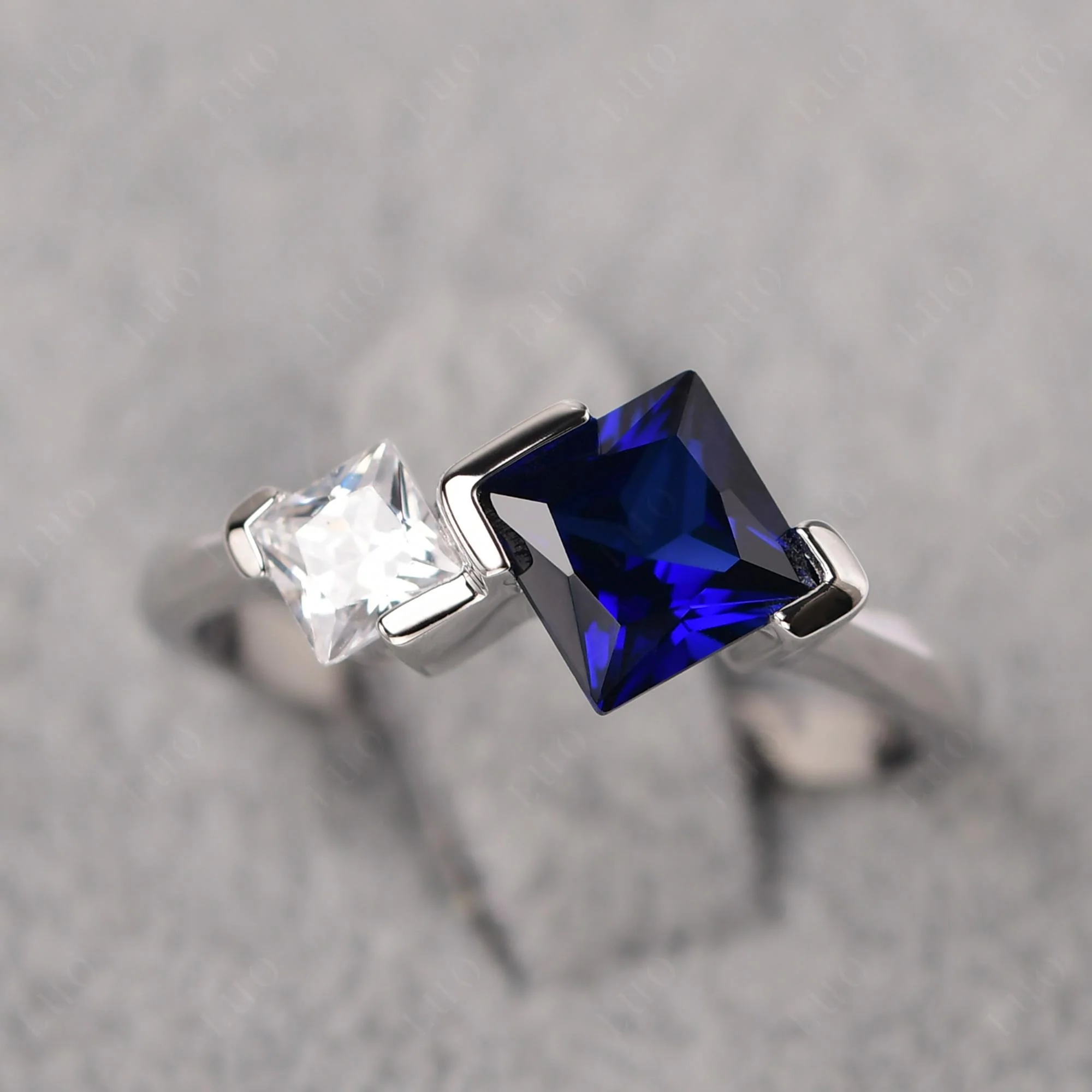 Kite Set 2 Stone Princess Cut Sapphire Ring - Image 10
