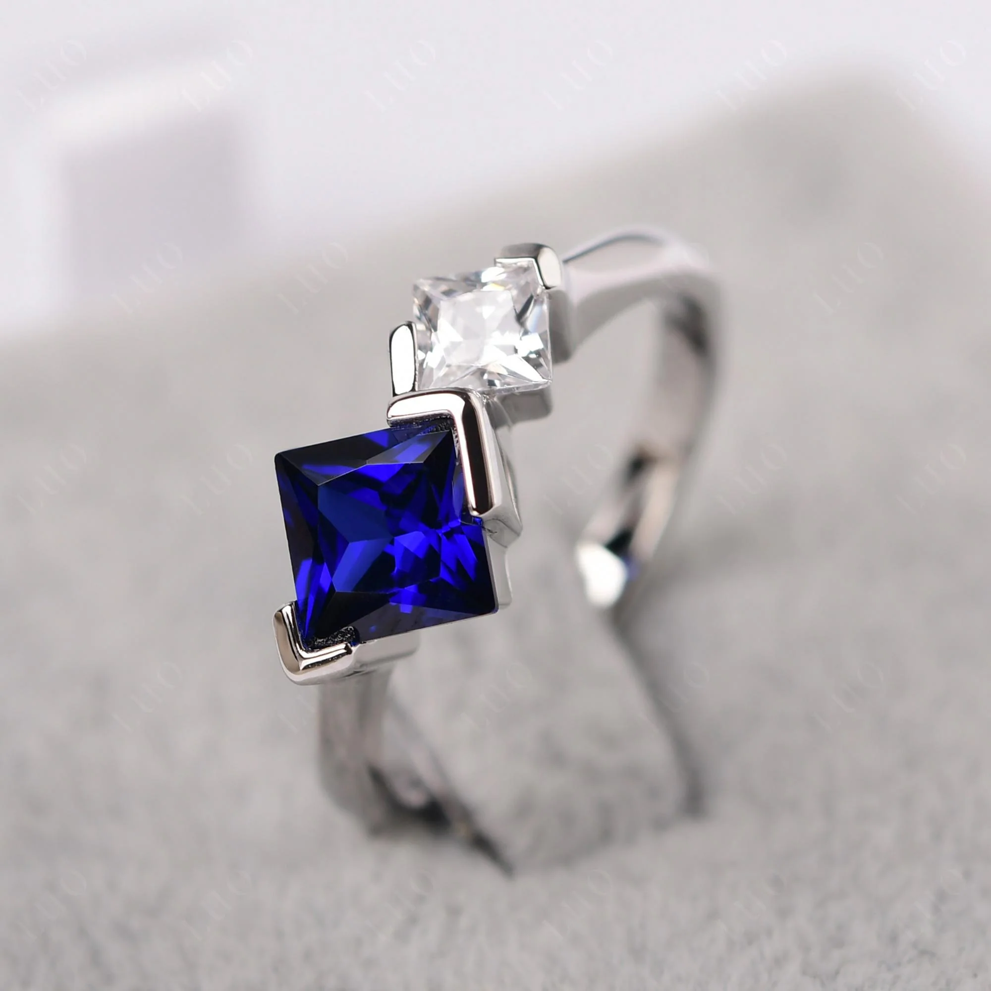 Kite Set 2 Stone Princess Cut Sapphire Ring - Image 11
