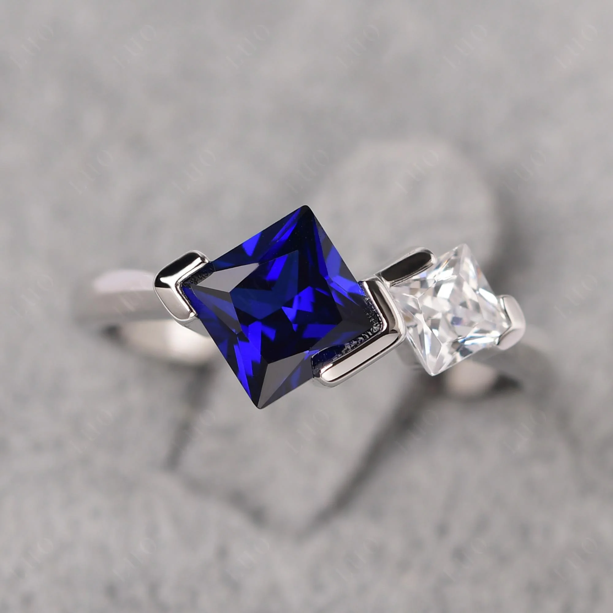 Kite Set 2 Stone Princess Cut Sapphire Ring - Image 12