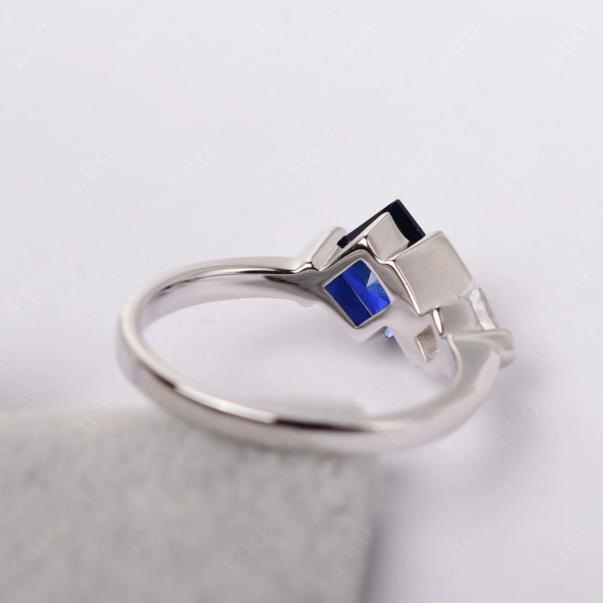 Kite Set 2 Stone Princess Cut Sapphire Ring - Image 13