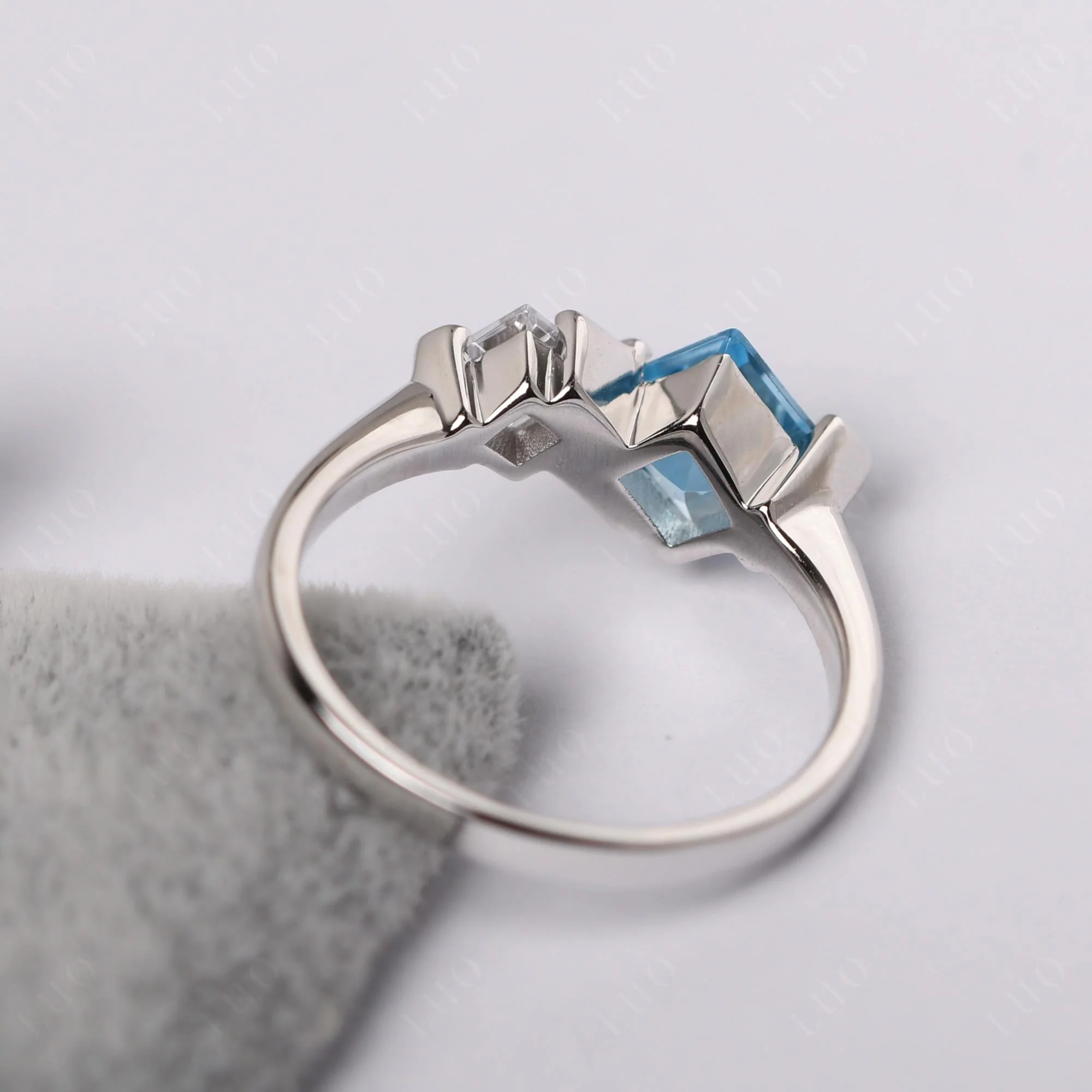 Square Cut Swiss Blue Topaz 2 Stone Ring - Image 12
