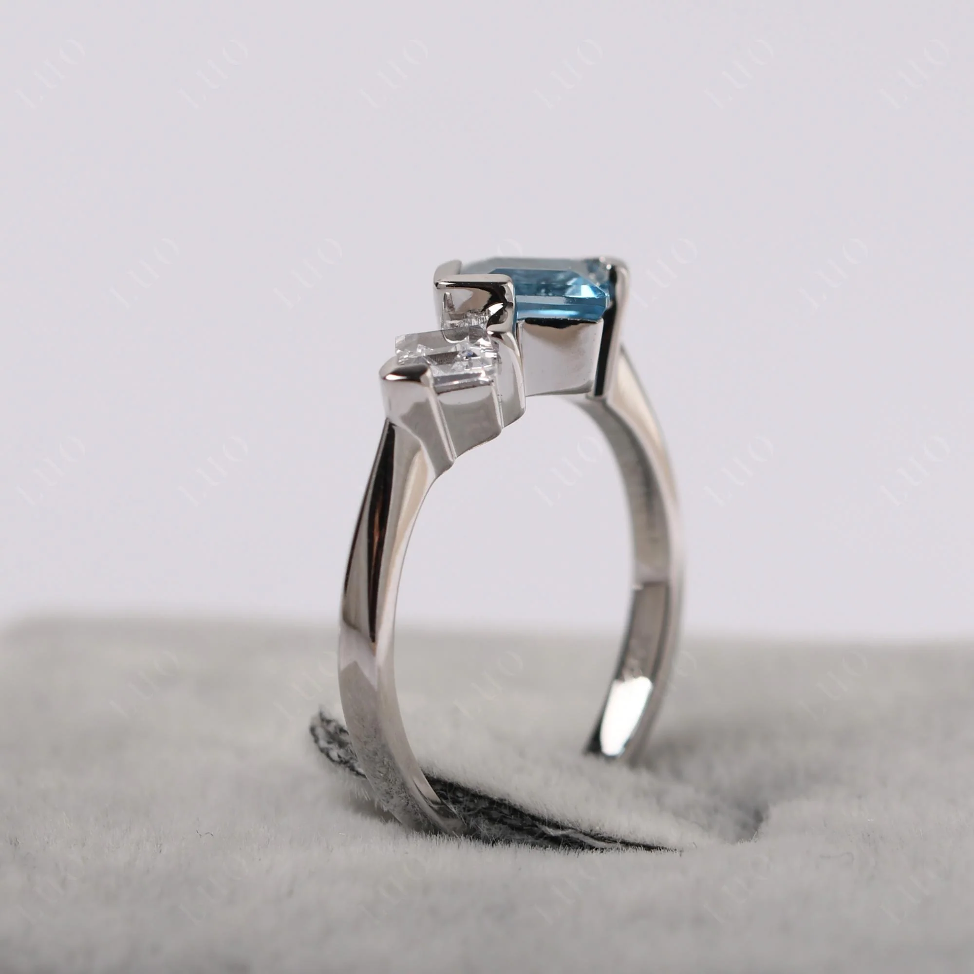 Square Cut Swiss Blue Topaz 2 Stone Ring - Image 13