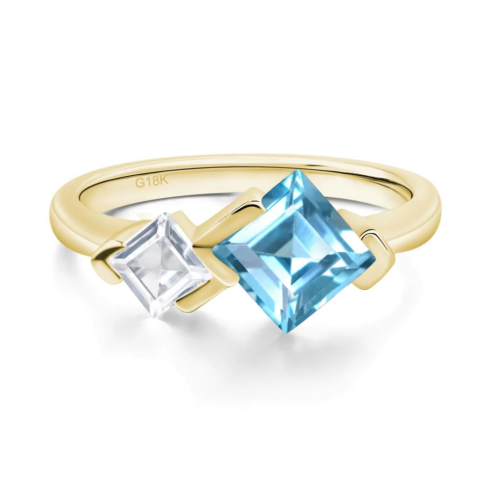 Square Cut Swiss Blue Topaz 2 Stone Ring - Image 8
