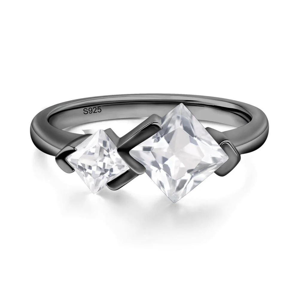 Kite Set 2 Stone Princess Cut White Topaz Ring
