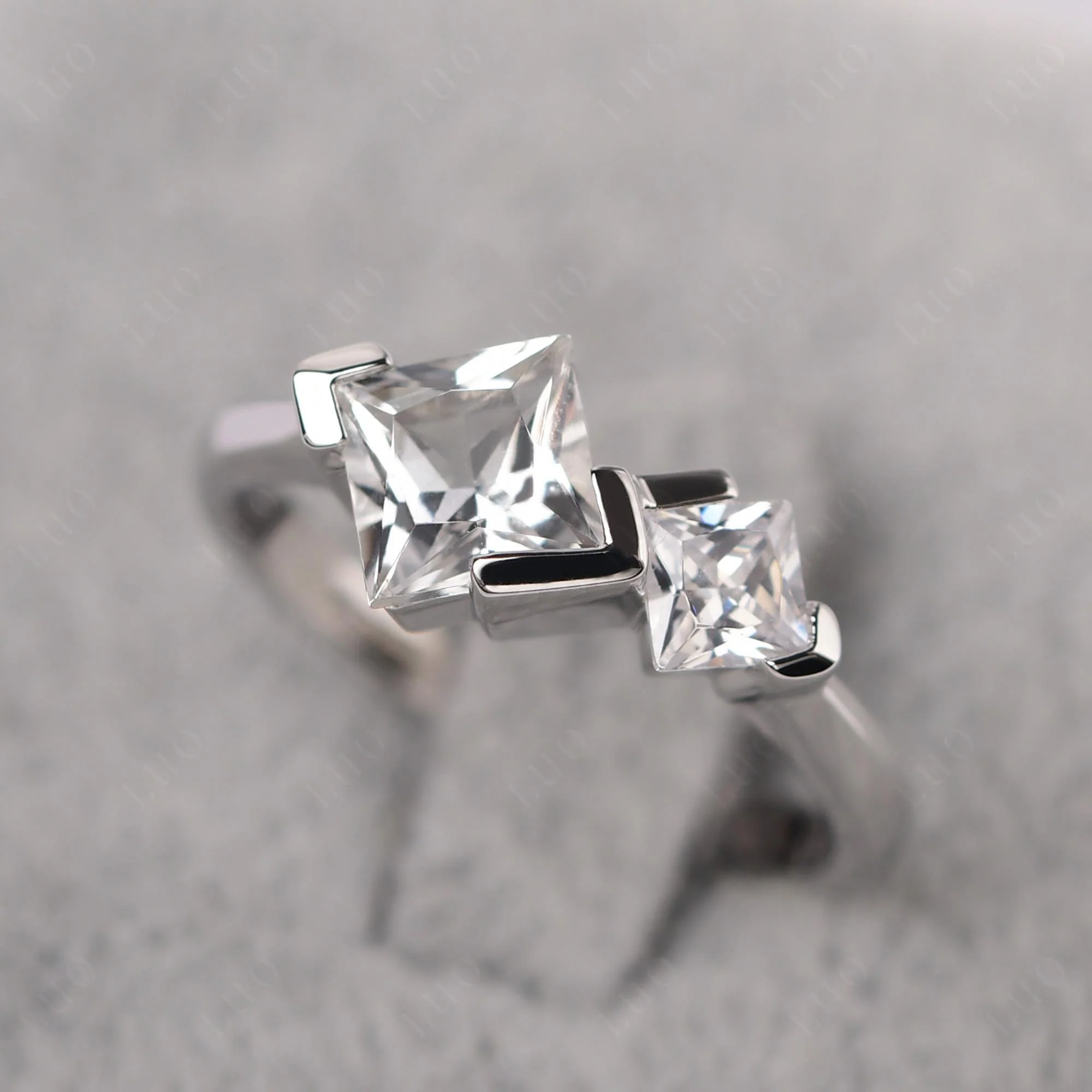 Kite Set 2 Stone Princess Cut White Topaz Ring - Image 10