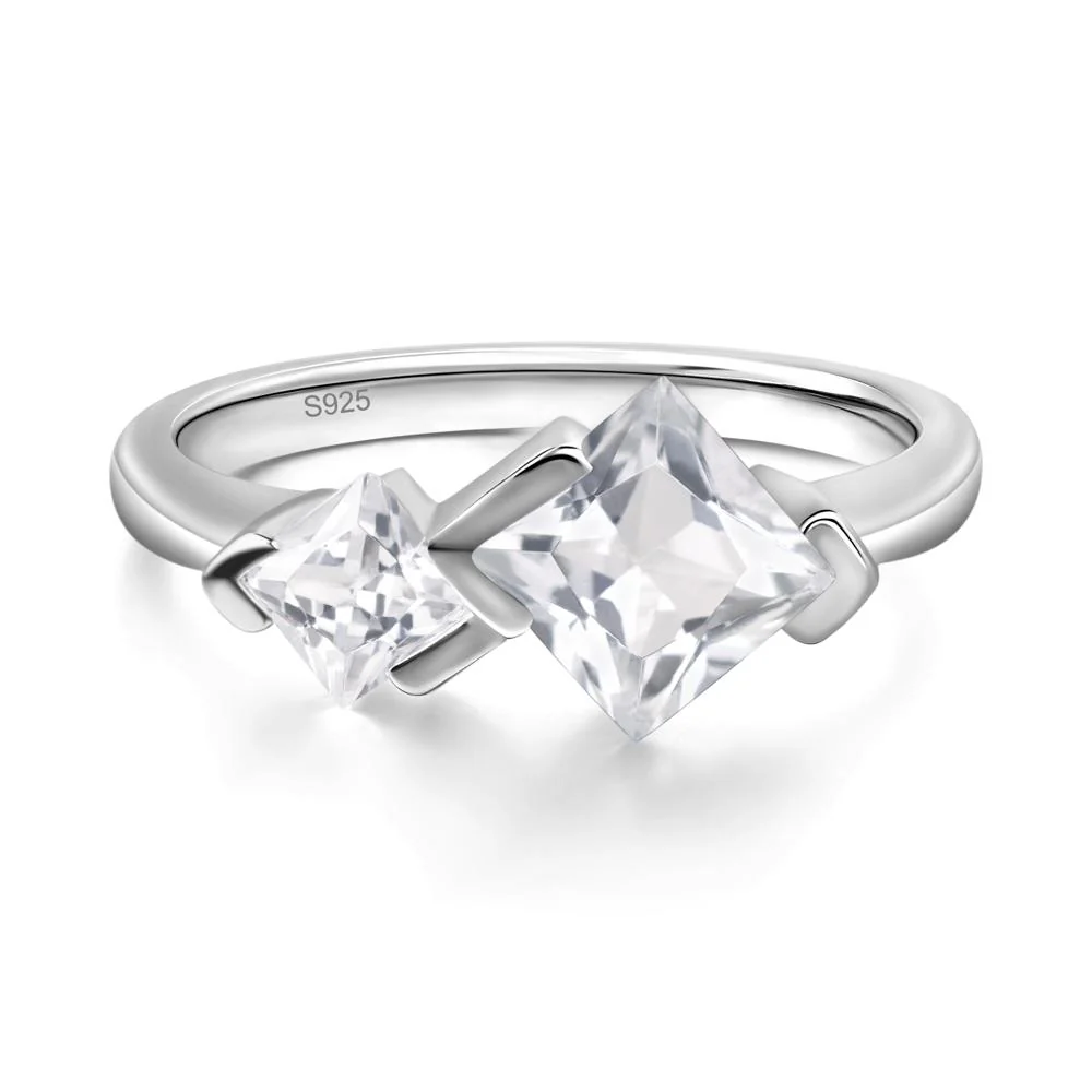 Kite Set 2 Stone Princess Cut White Topaz Ring - Image 2