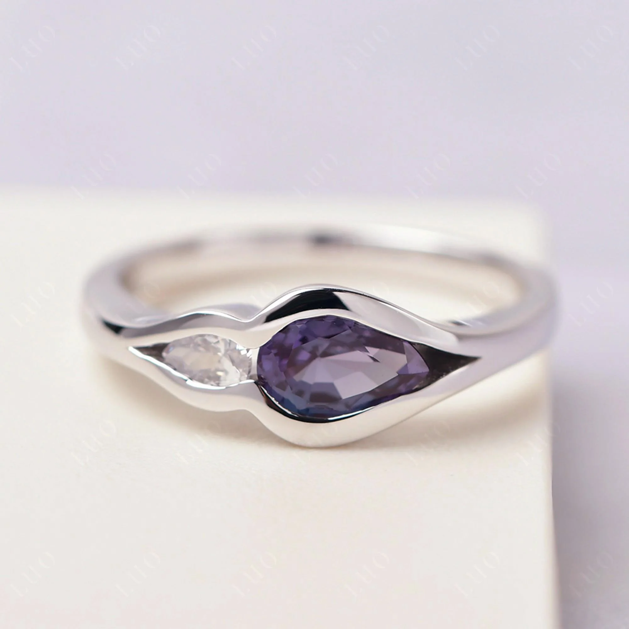 Alexandrite Bezel Pear Engagement Ring - Image 10