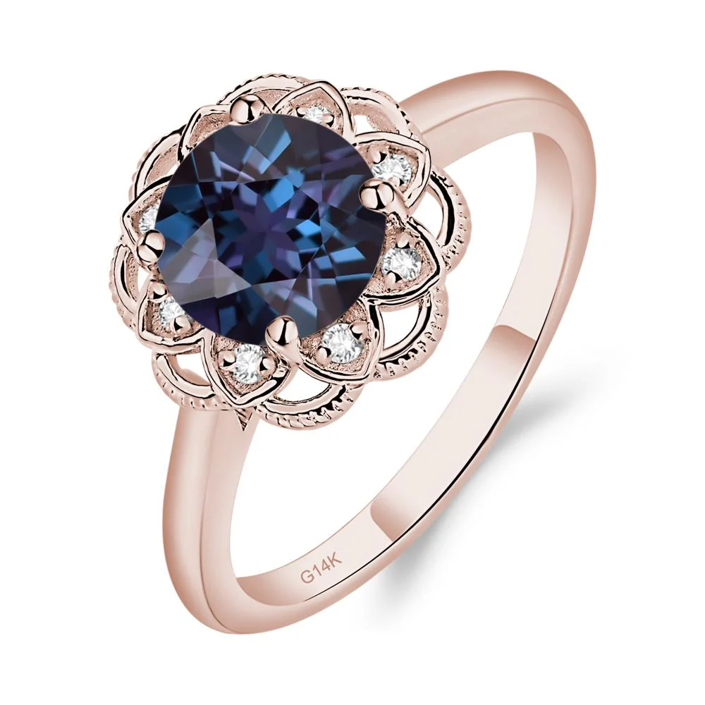 Round Cut Alexandrite Filigree Ring
