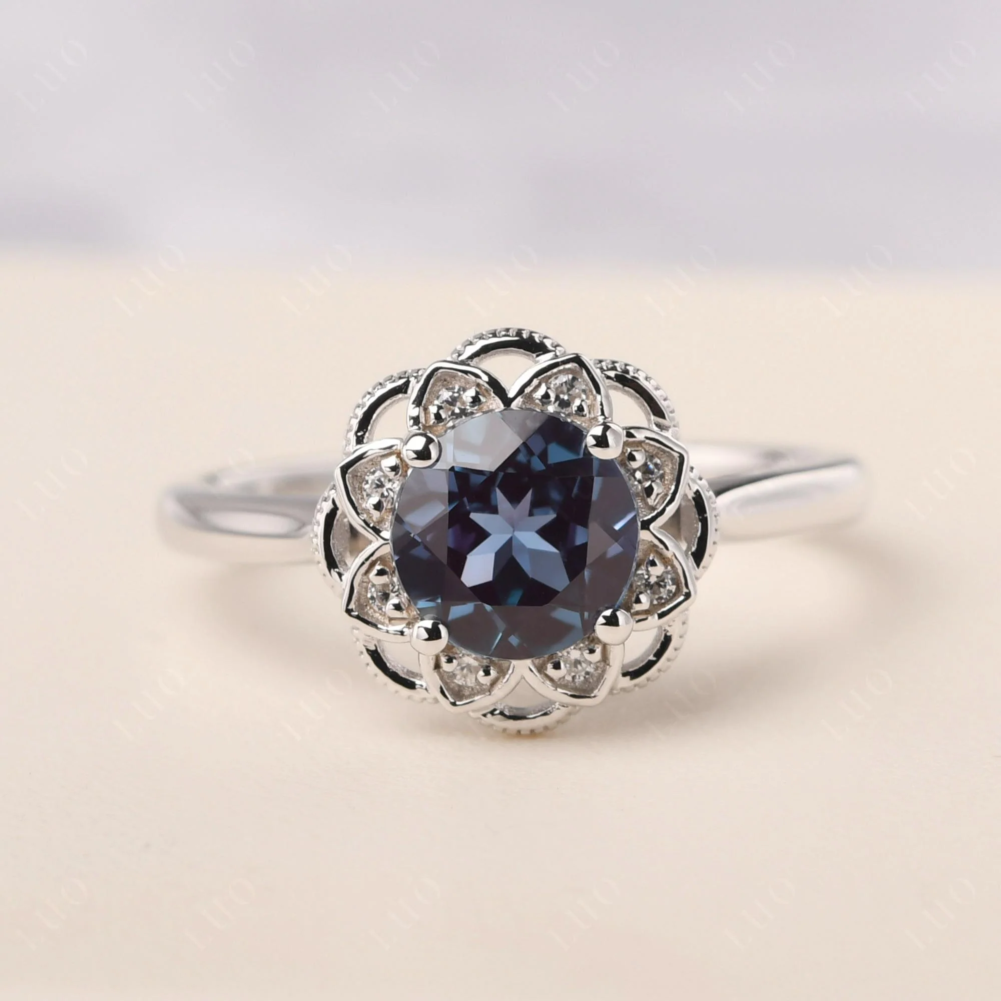 Round Cut Alexandrite Filigree Ring - Image 10