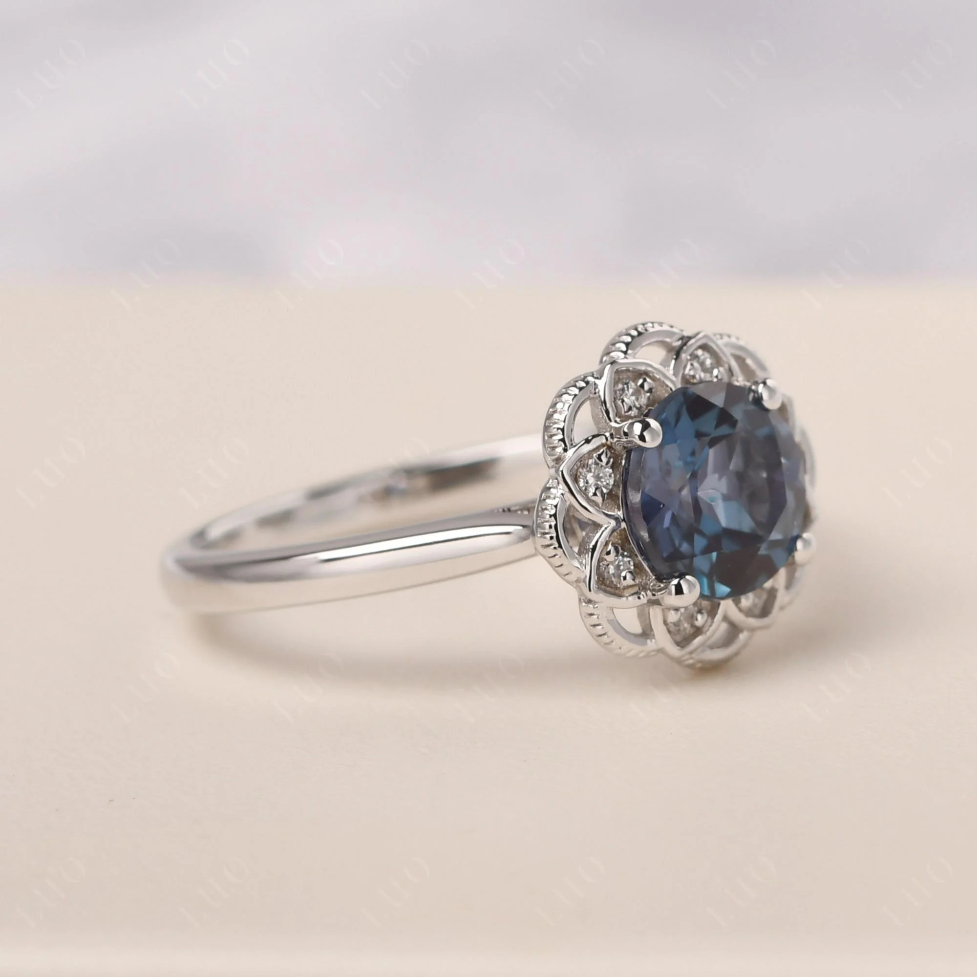 Round Cut Alexandrite Filigree Ring - Image 11