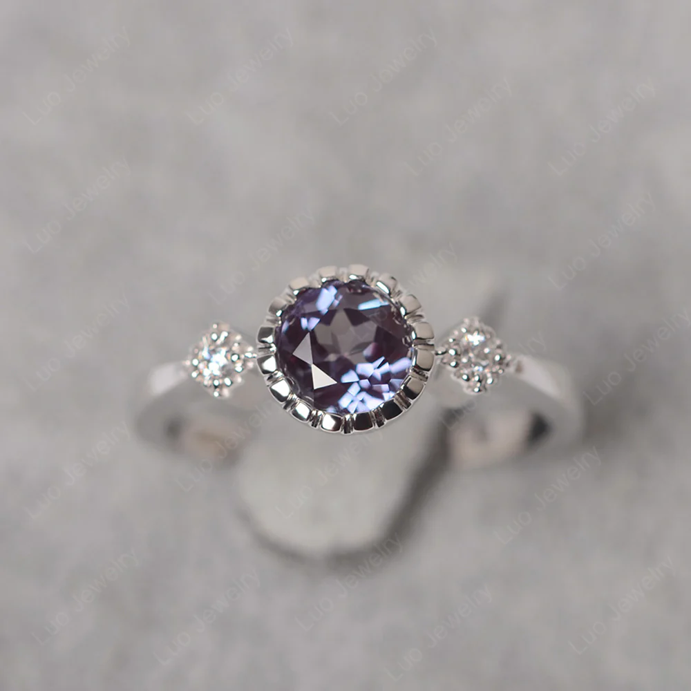Vintage Alexandrite Ring Bezel Set Art Deco