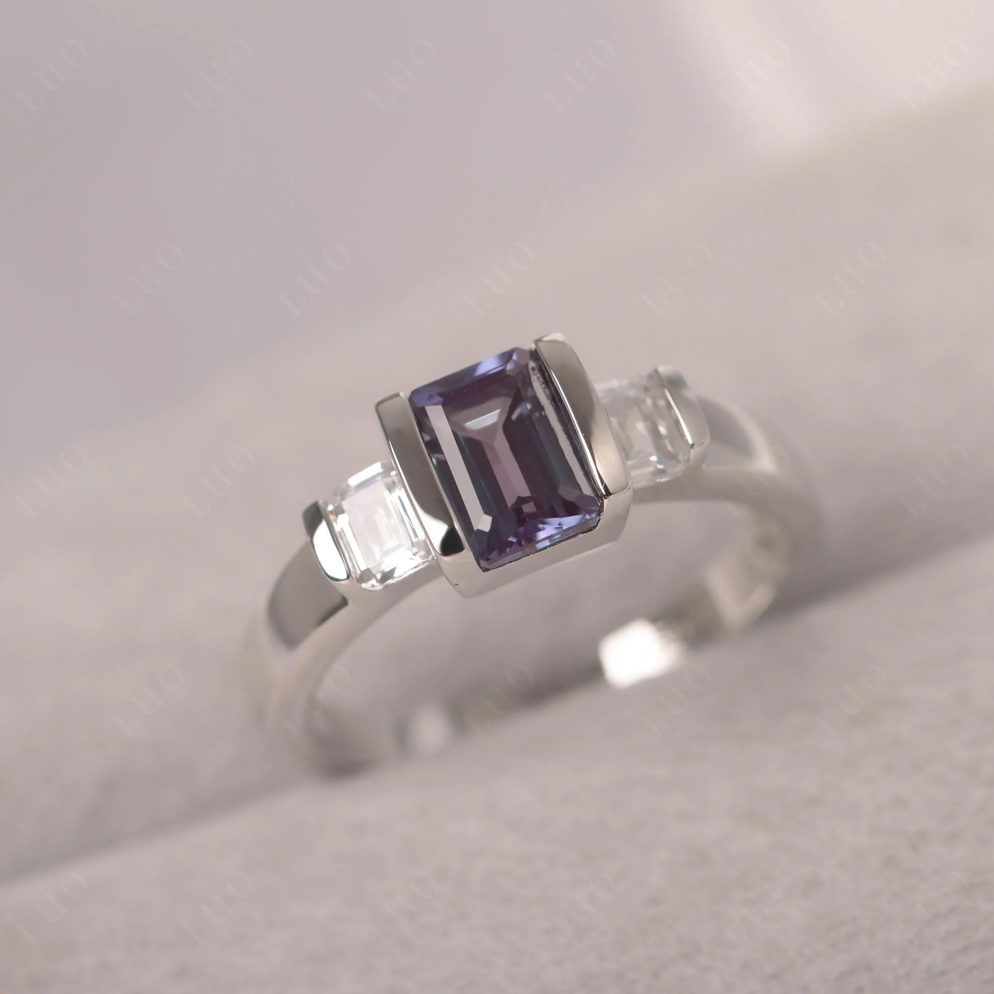Vintage Alexandrite Bezel Emerald Cut Ring - Image 11