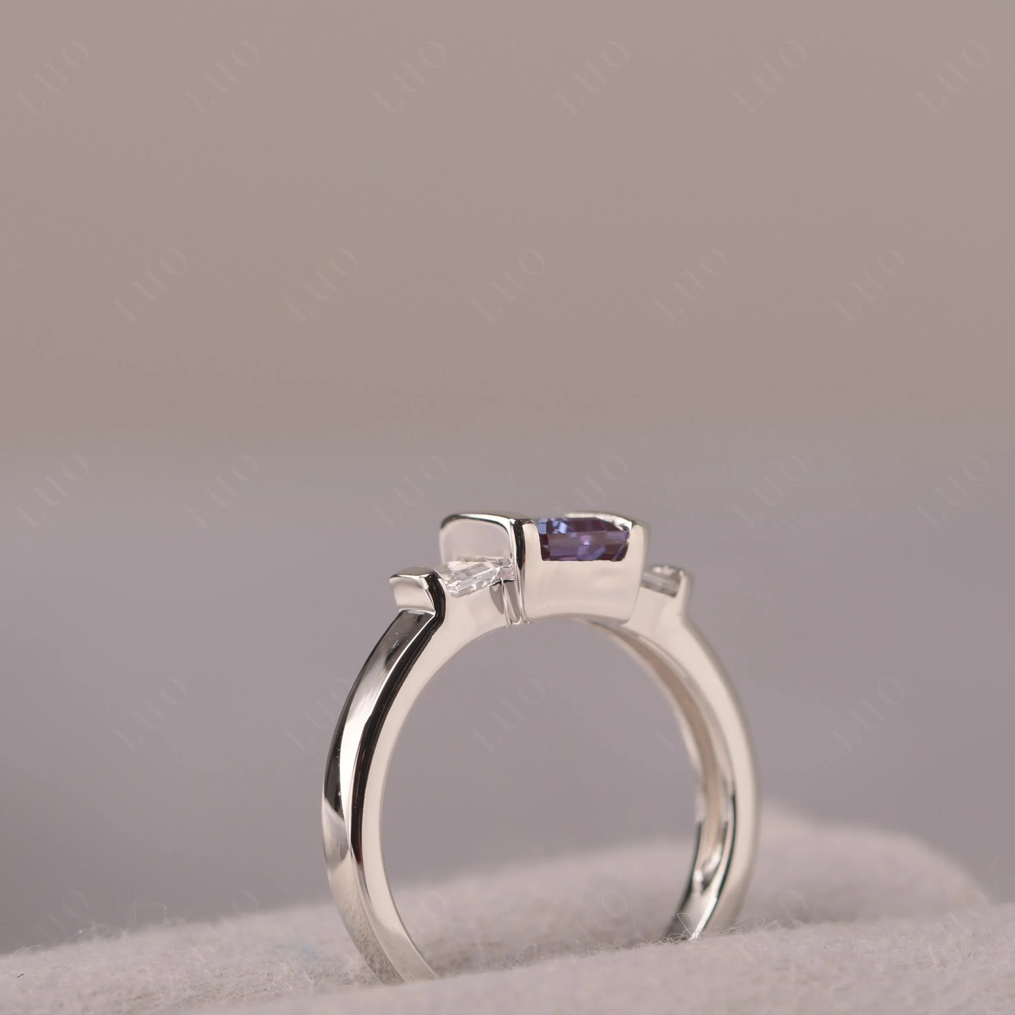 Vintage Alexandrite Bezel Emerald Cut Ring - Image 14