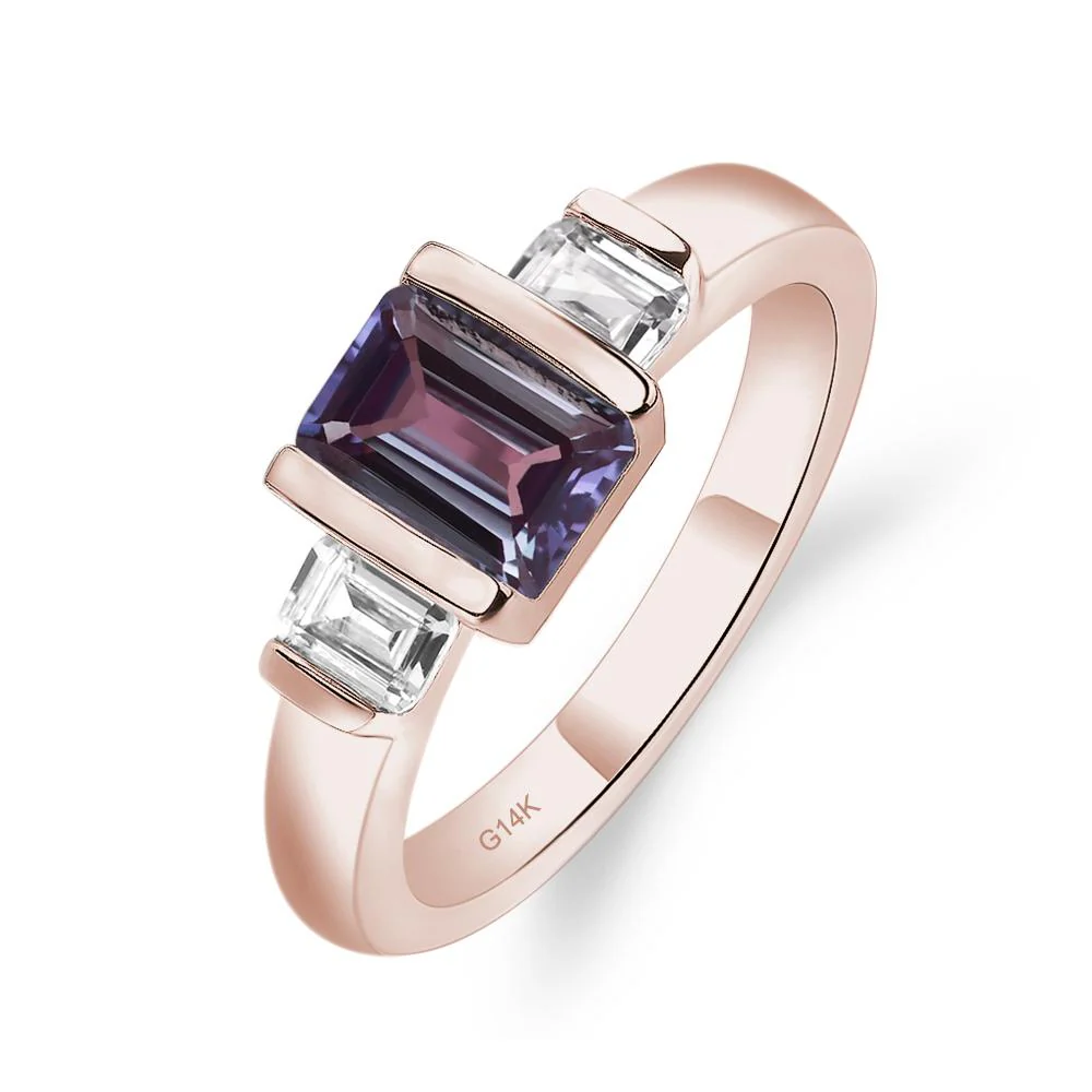 Vintage Alexandrite Bezel Emerald Cut Ring - Image 5