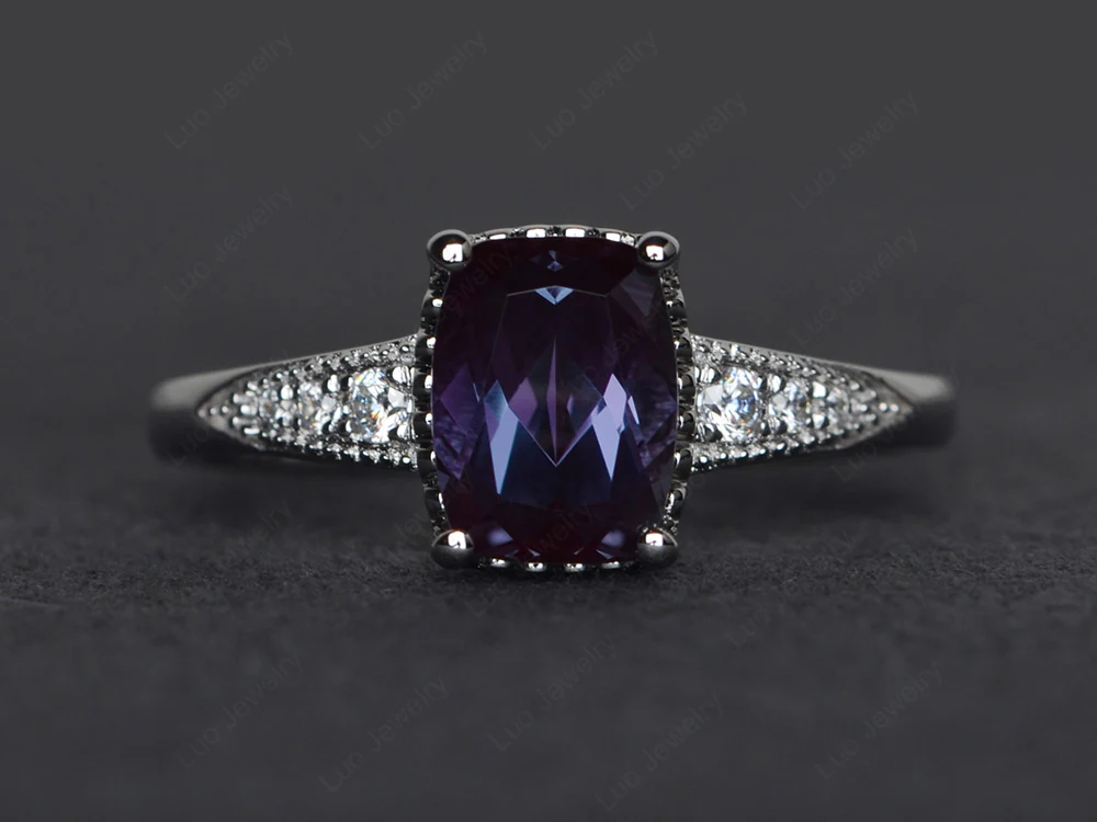 Vintage Style Alexandrite Cushion Cut Ring