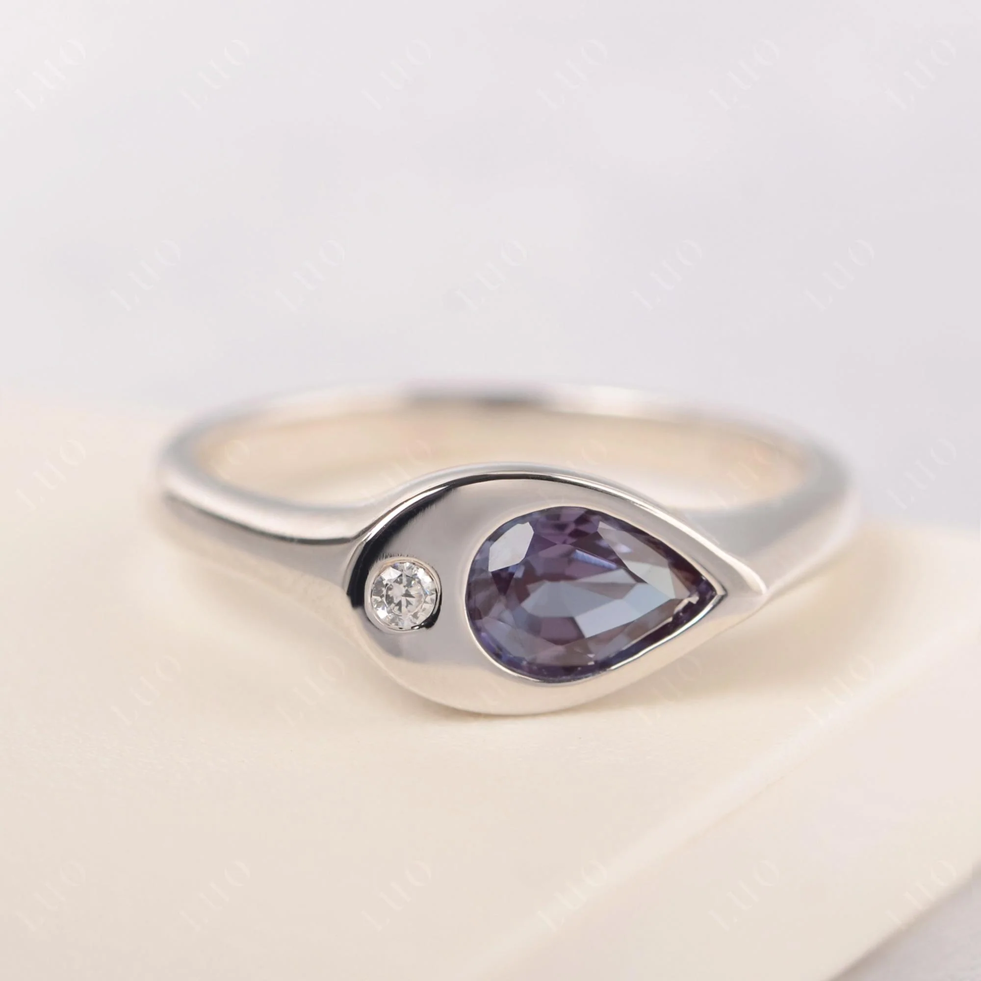 Alexandrite East West Pear Engagement Ring - Image 10