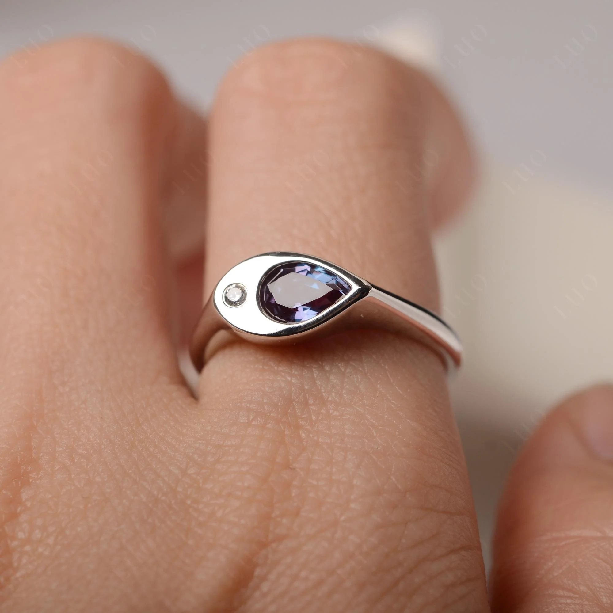 Alexandrite East West Pear Engagement Ring - Image 14