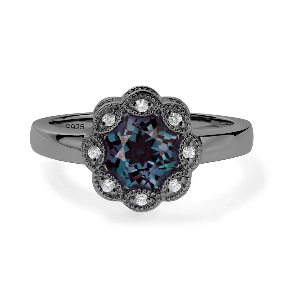 Vintage Alexandrite Ring Halo Flower Ring - Image 2