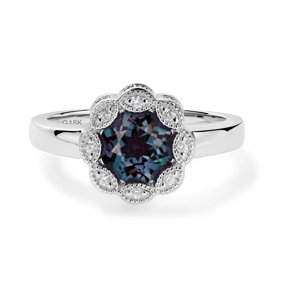 Vintage Alexandrite Ring Halo Flower Ring - Image 3