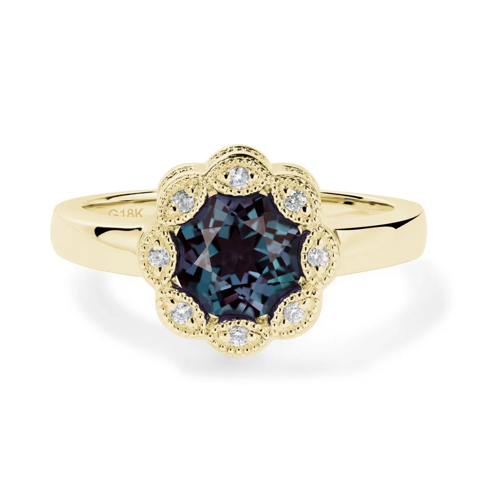Vintage Alexandrite Ring Halo Flower Ring - Image 4