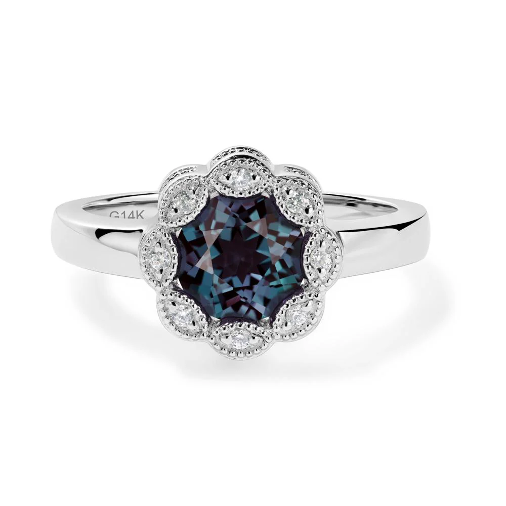 Vintage Alexandrite Ring Halo Flower Ring - Image 5