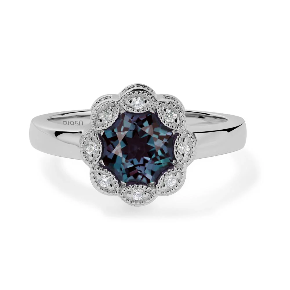 Vintage Alexandrite Ring Halo Flower Ring - Image 6